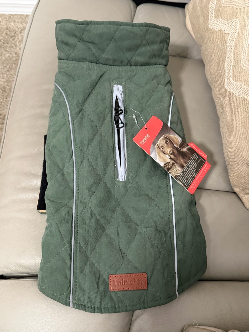 Think! Quilted Dog Coat in Olive Green
